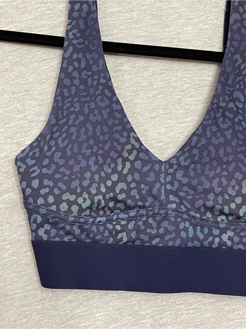 Fabletics V-Neck Sports Bra in Navy Blue Leopard Print